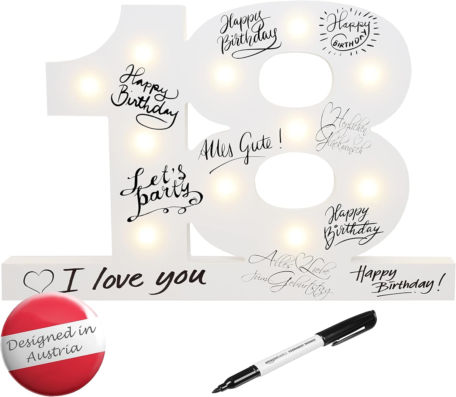 CREOFANT ® Libro de visitas XL para 18 cumpleaños, decoración con iluminación LED, 37 cm x 24 cm, decoración de mesa, idea de regalo, 18 cumpleaños, funciona con pilas, incluye lápiz negro CREOFANT ® Libro de visitas XL para 18 cumpleaños, decoración con iluminación LED, 37 cm x 24 cm, decoración de mesa, idea de regalo, 18 cumpleaños, funciona con pilas, incluye lápiz negro